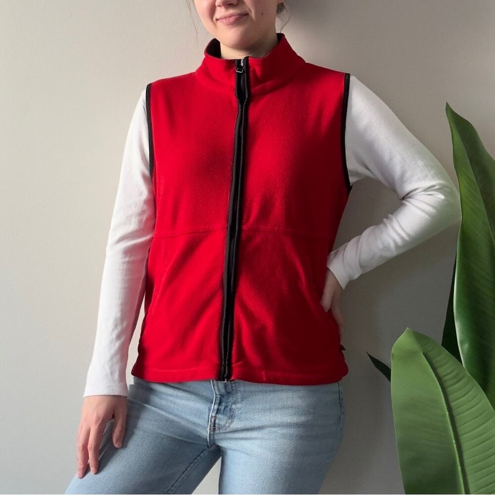 Vintage Northern Reflections 90s Red Fleece Vest Fill Zip Sleeveless Winter L